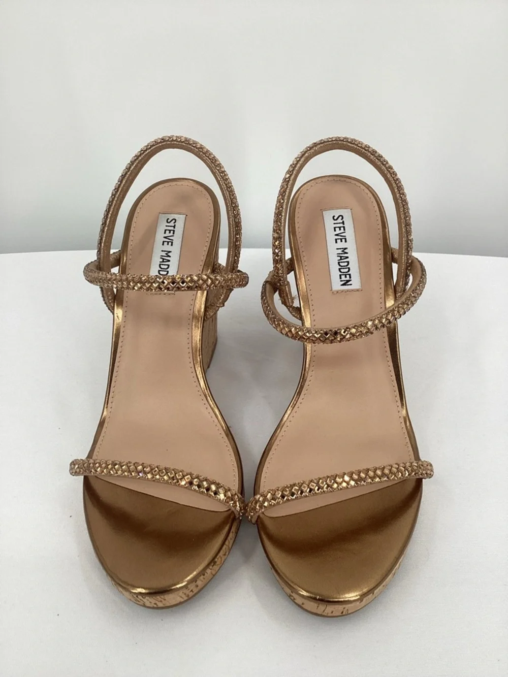 Steve Madden Udell Bronze Rhinestone Cork Wedge Sandals